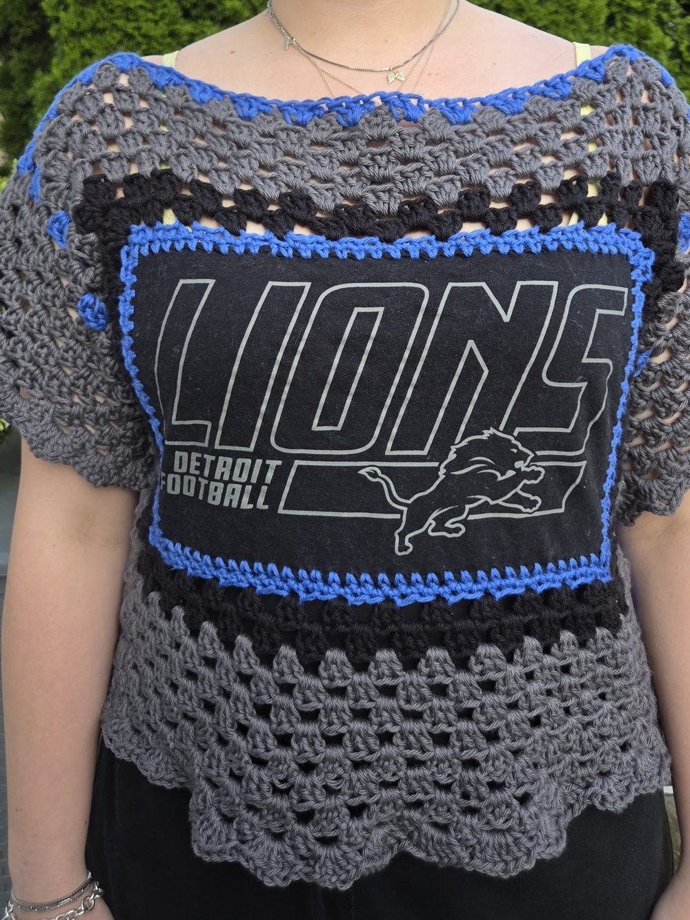 Detroit Lions Upcycled Handmade Crochet Sweater